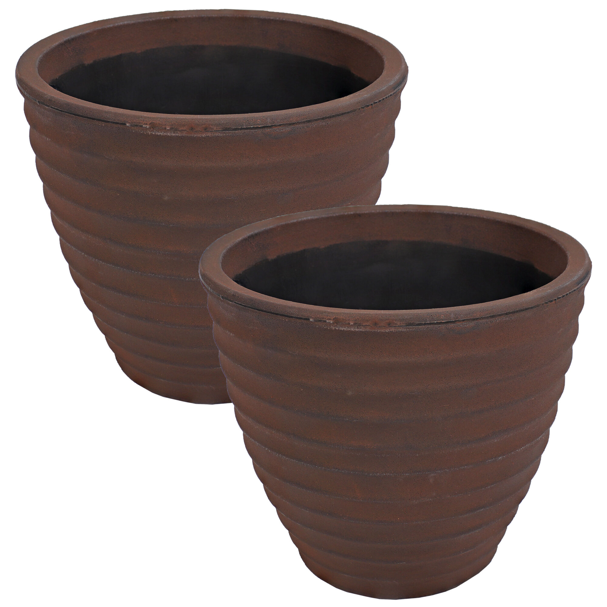 Sunnydaze Decor, 2 Outdoor Ribbed Planters - Rust - 13in., Material Resin, Model# DG-455-2PK